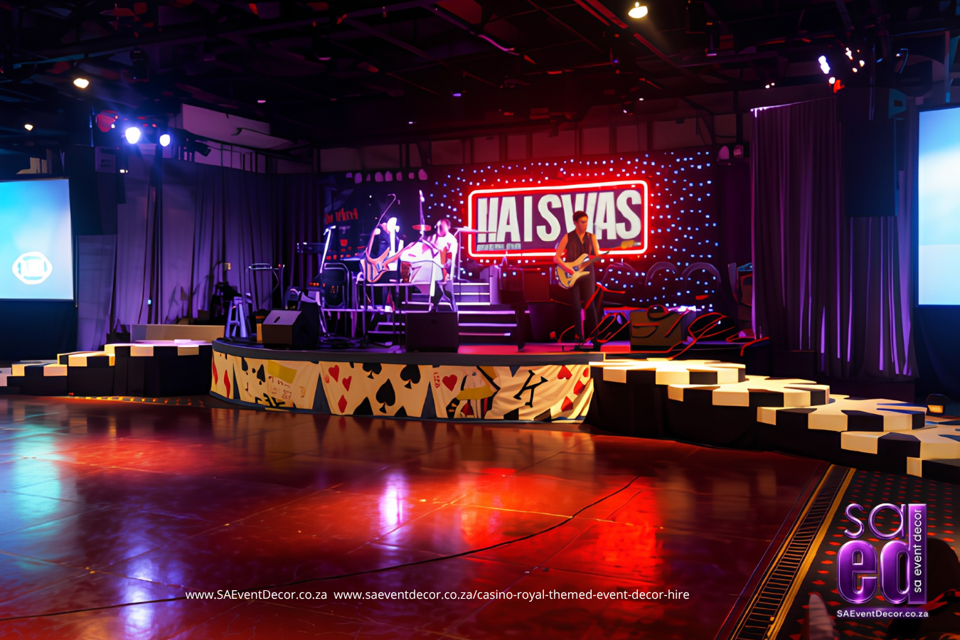 Year End Function Packages 4 Casino themed staging paired with casino chip stairs designed by SA Event Decor 1