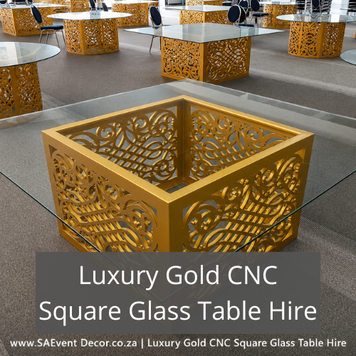 Luxury Gold CNC Square Glass Table Hire Feature Image Luxury Gold CNC Square Glass Table Hire Feature Image