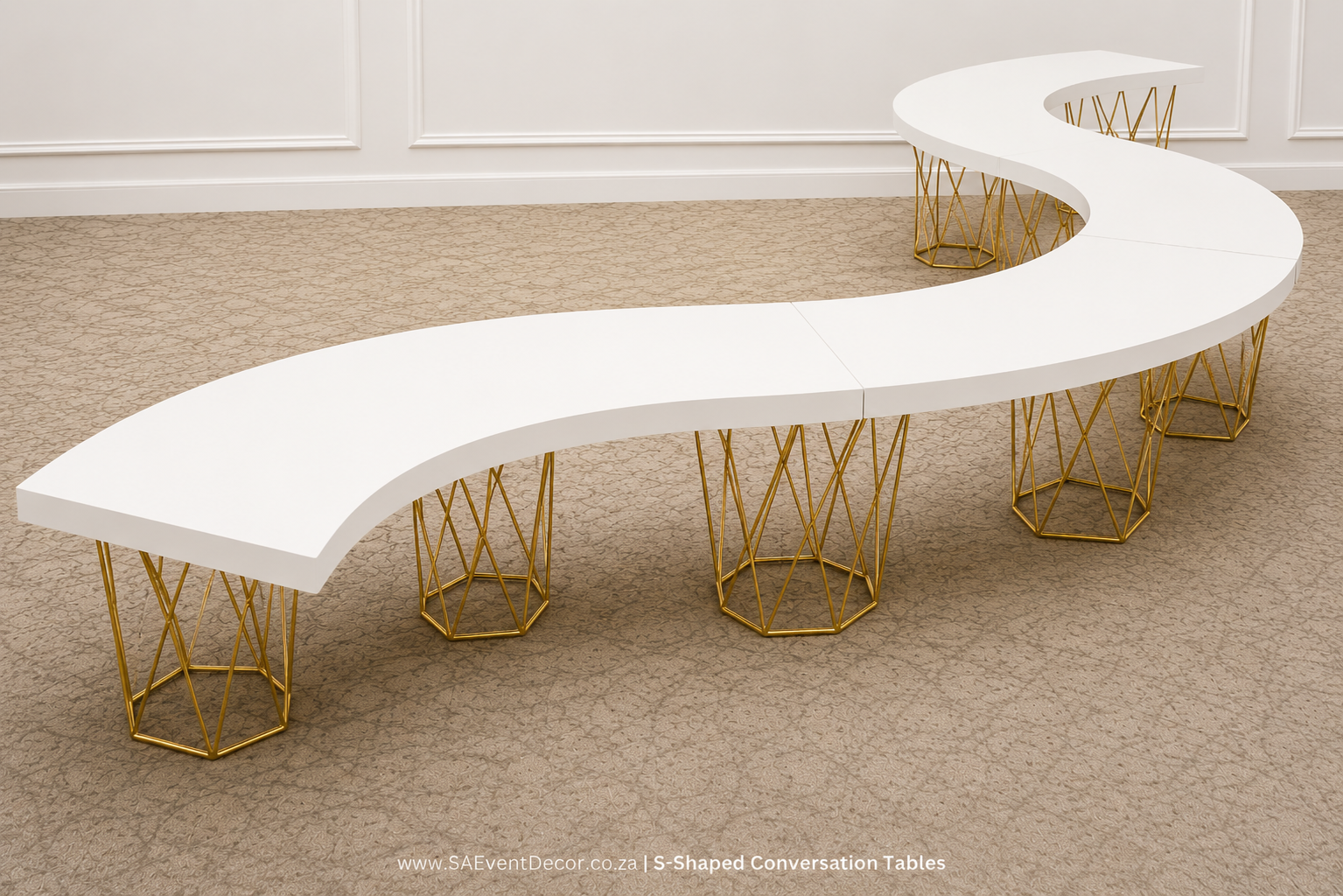 SA Event Decor S shaped Conversation tables in white