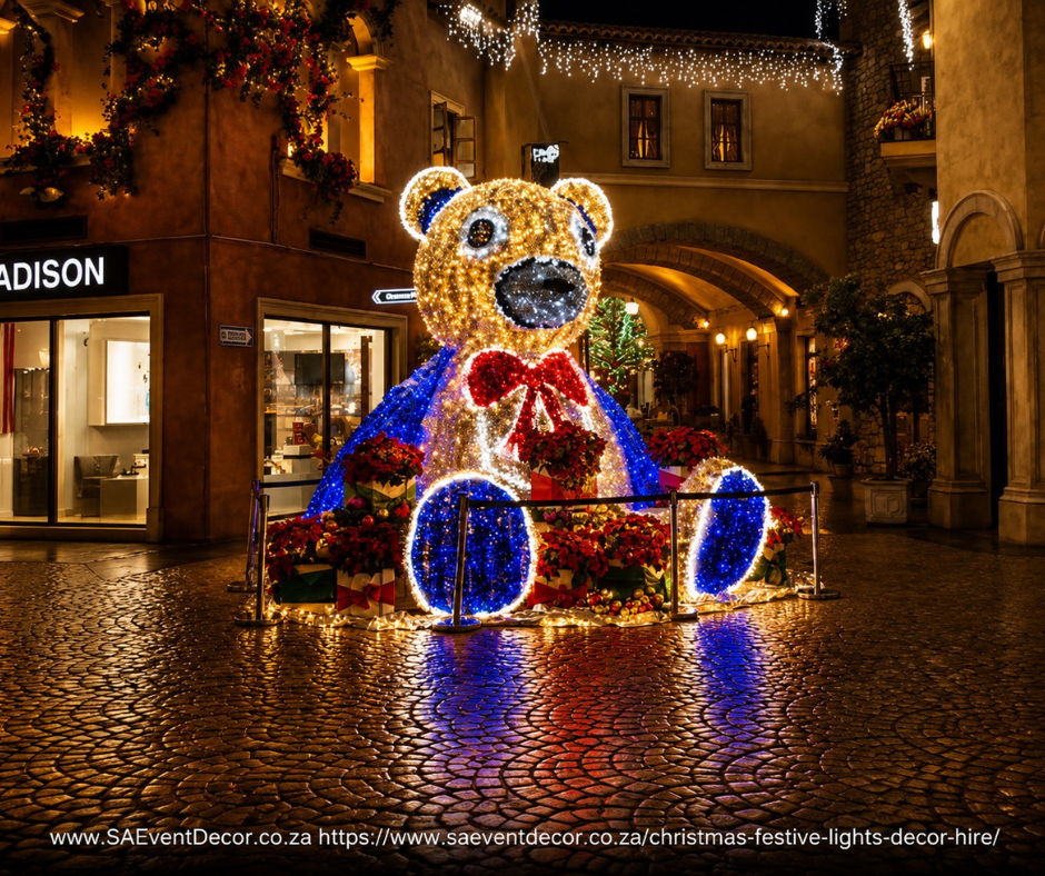 FI Christmas Festive Lights and Winter Wonderland Backdrop Hire by SA Event Decor Teddy bear Dispay