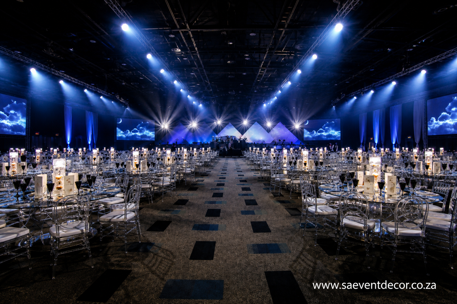 SA Event Decor glass table gala dinner that took place at Sandton Convention centre SA Event Decor glass table gala dinner that took place at Sandton Convention centre