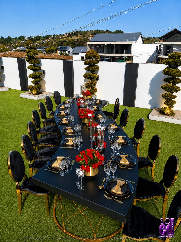 Blue Hill Equestrian Estate S Shaped Serpentine Geometric Table Hire SA Event Decor top view