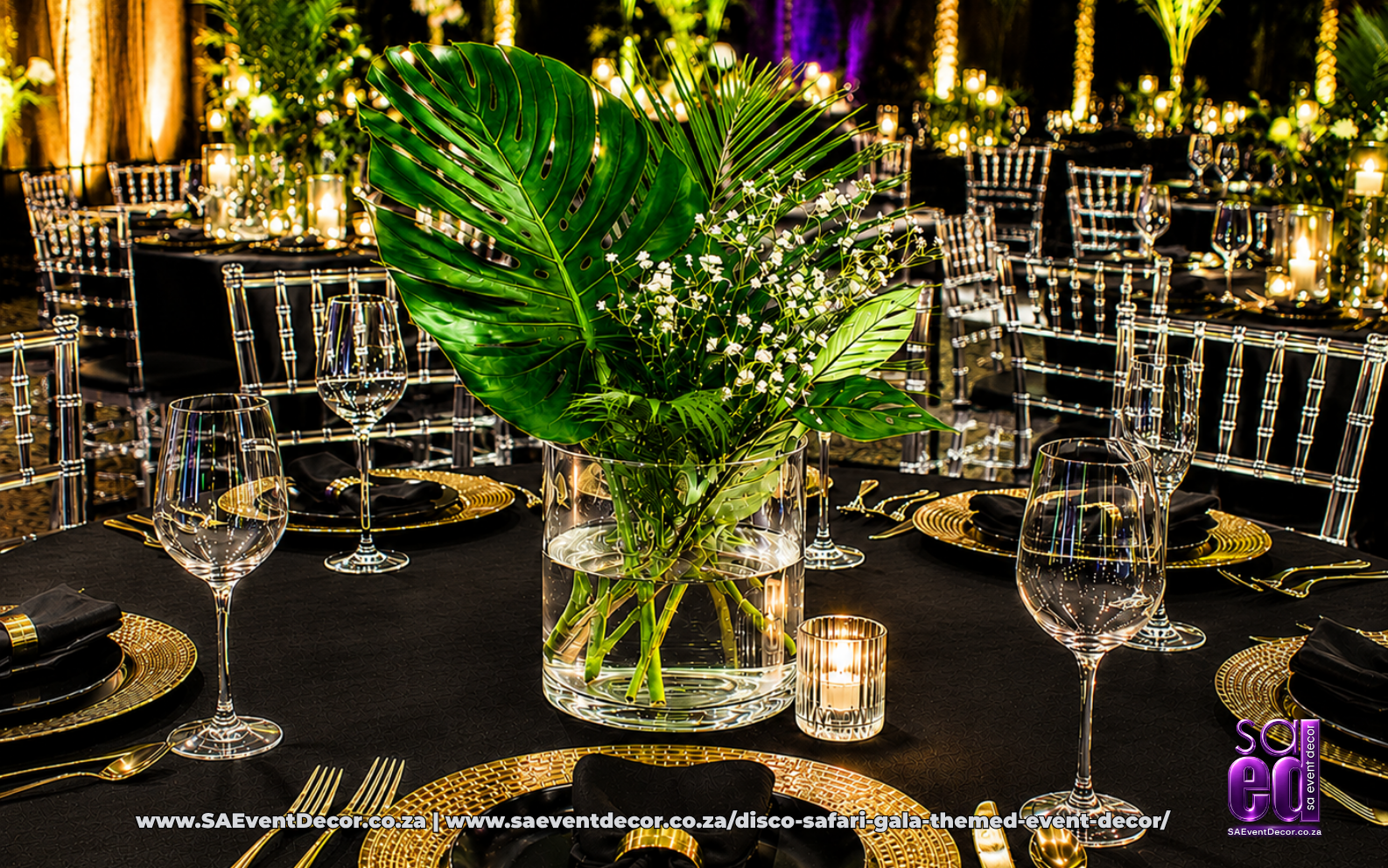 Event Decor Centrepieces & Gala Dinner Table Décor 4 Disco safari gala themed decor table set by SA Event Decor