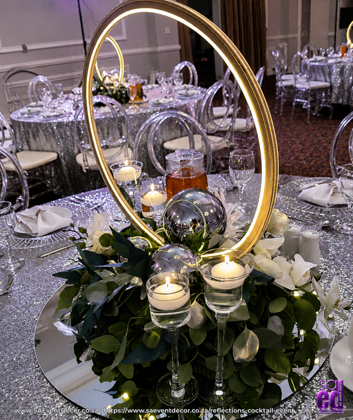 SA Event Decor LED ring centre piece R 395 ex VAT Gala Dinner Decor Sandton