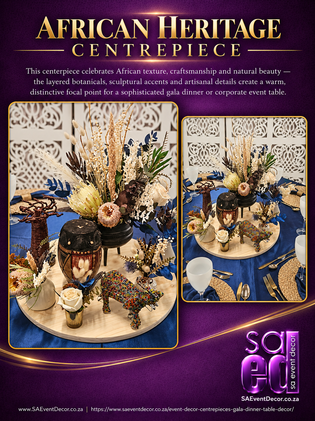 Event Decor Centrepieces & Gala Dinner Table Décor 5 African heritage centre piece from SA Event Decor