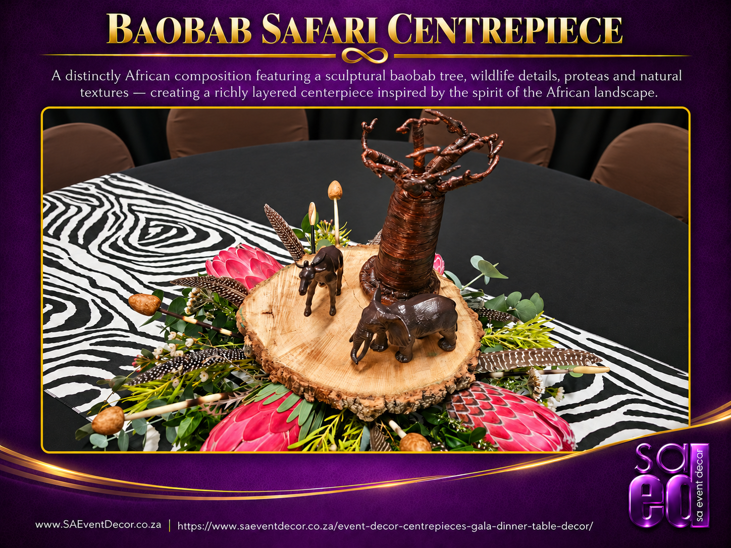 Event Decor Centrepieces & Gala Dinner Table Décor 31 Boabab Safari Centre piece By SA Event Decor