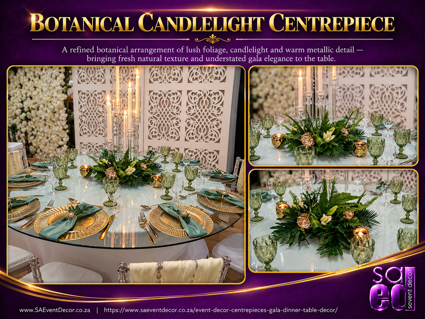 Event Decor Centrepieces & Gala Dinner Table Décor 35 Botanical Candle light Centrepiece Showcase from SA Event Decor