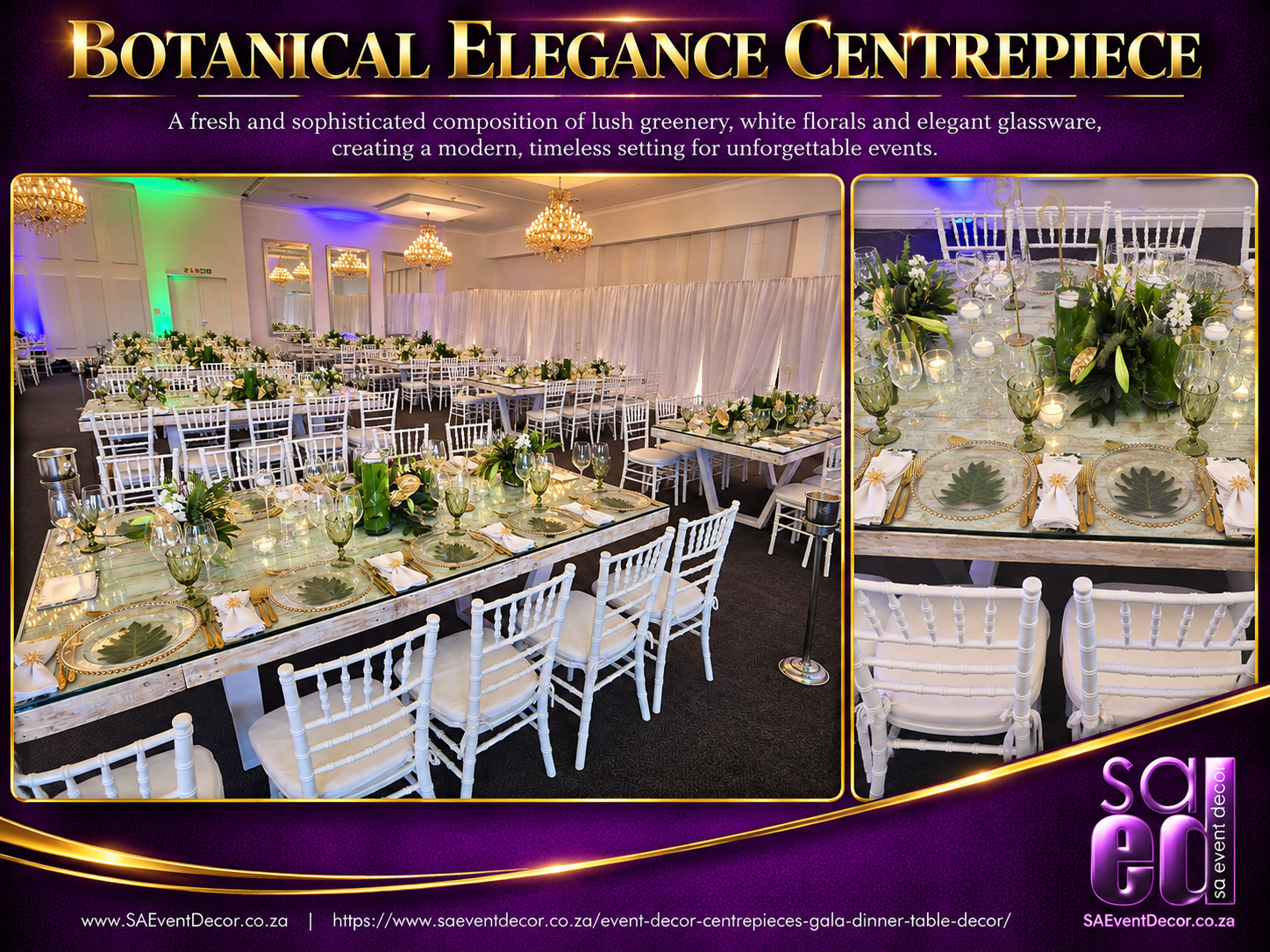 Event Decor Centrepieces & Gala Dinner Table Décor 36 Botanical Elegance Centrepiece Showcase from SA Event Decor