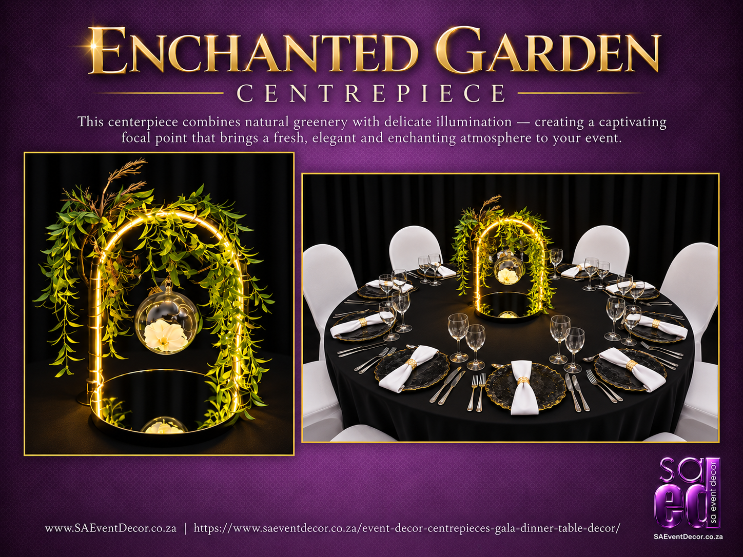 Event Decor Centrepieces & Gala Dinner Table Décor 24 Enchanted Garden centre piece from SA Event Decor