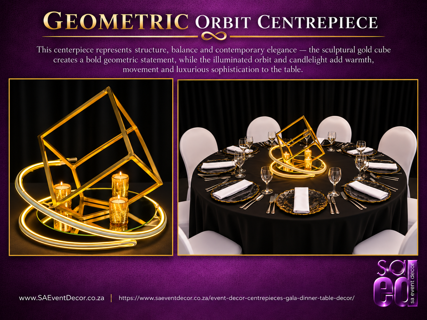 Event Decor Centrepieces & Gala Dinner Table Décor 26 Geometric Orbit Centrepiece by SA Event Decor