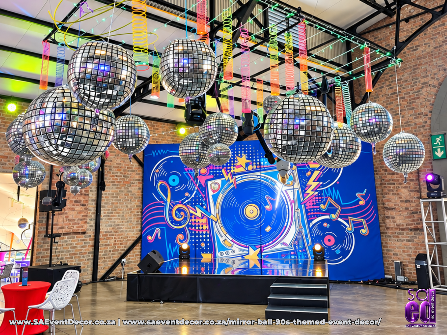 Year End Function Packages 6 Mirror ball 90s themed event giant disco balls by SA Event Decor