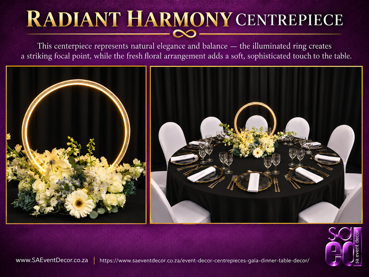 Event Decor Centrepieces & Gala Dinner Table Décor 7 Radiant Harmony Centrepiece Showcase from SA Event Decor