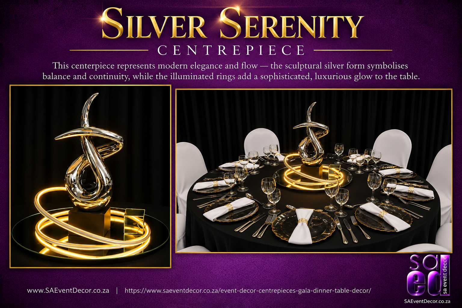Event Decor Centrepieces & Gala Dinner Table Décor 2 Silver Serenity Luxury Centrepiece Elegance by SA Event Decor
