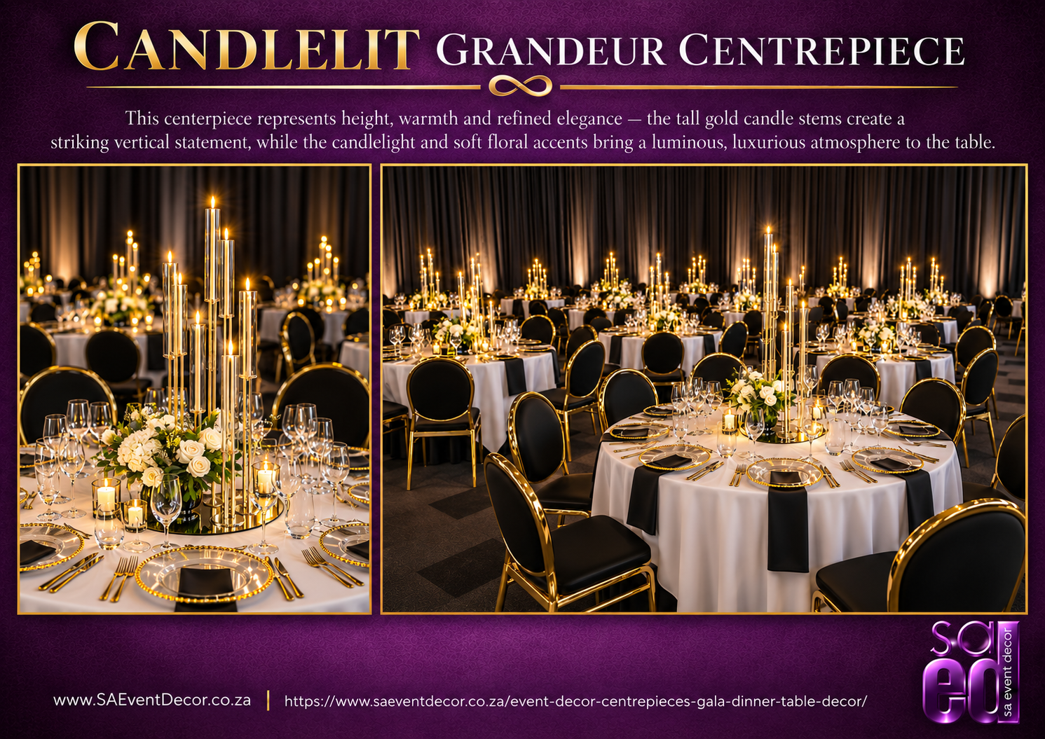 Event Decor Centrepieces & Gala Dinner Table Décor 22 Spiral Candlelit Grandeur centre piece from SA Event Decor