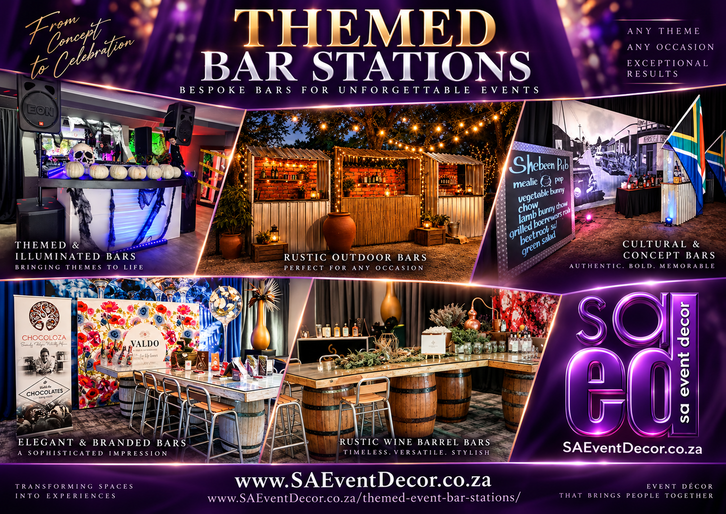 Themed event bar stations by SA Event Decor Themed event bar stations by SA Event Decor