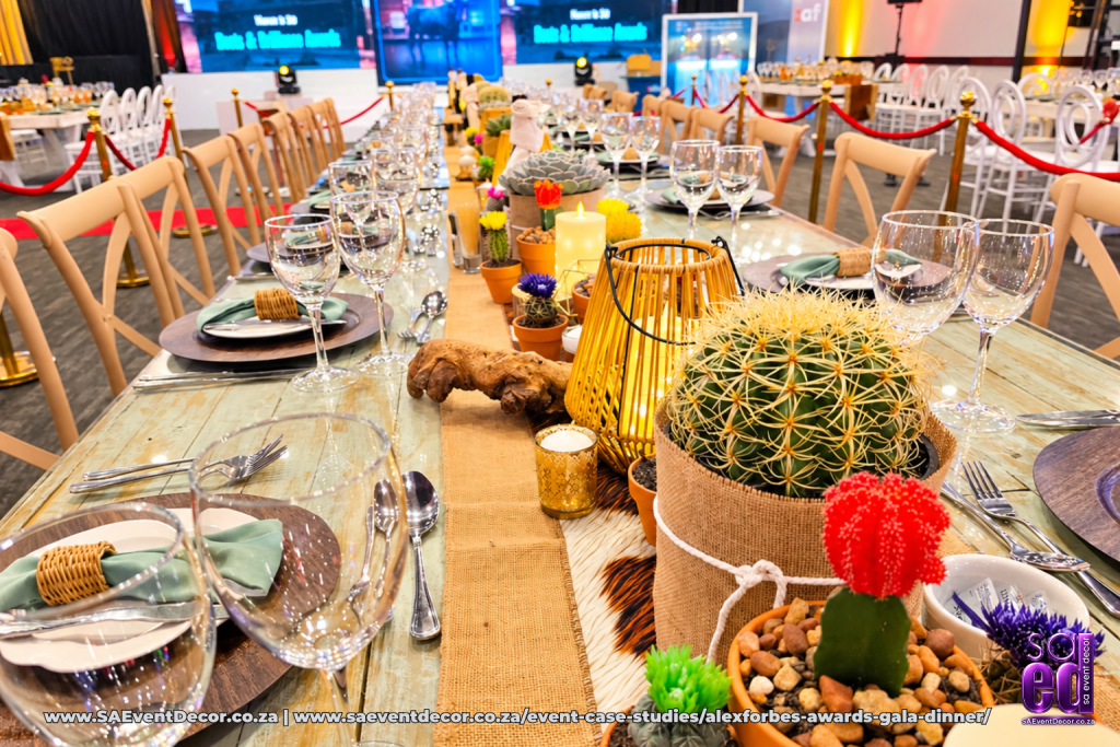 Event case studies alexforbes awards gala dinner rustic banquet by SA Event Decor