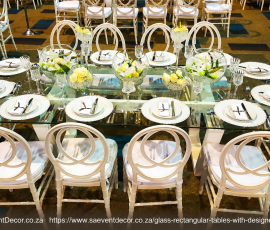 Designer Glass Rectangular Tables for Corporate Events & Gala Dinners 2