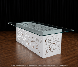 Rectangular Glass Table with Designer CNC White Base 1 977757664