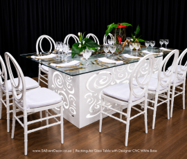 Rectangular Glass Table with Designer CNC White Base 3 1711385587