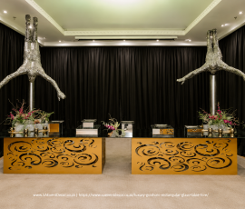 Luxury Gold CNC Rectangular Glass Table Hire 2