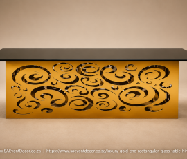 Luxury Gold CNC Rectangular Glass Table Hire 3