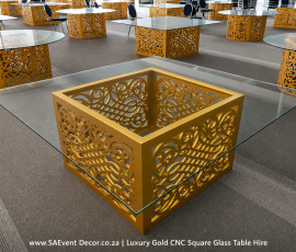 Luxury Gold CNC Square Glass Table Hire 1 2487317529