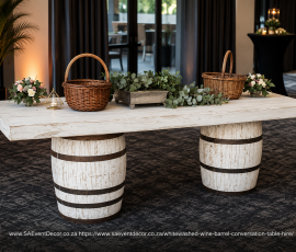 Whitewashed Wine Barrel Conversation Table Hire for Corporate Events 3 3688704204