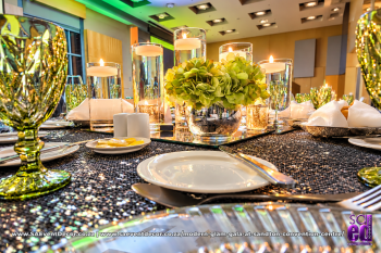 Modern glam gala at Sandton Convention centre table by SA Event Decor