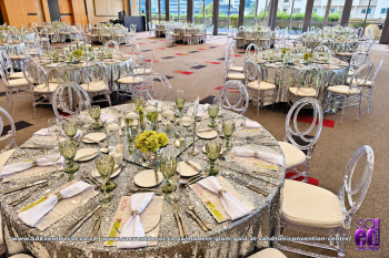 Modern glam gala at Sandton Convention table set by SA Event Decor